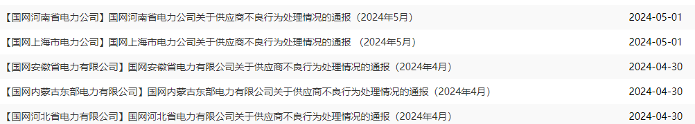 近期國家電網發布供應商不良行為通報，8家線纜企業被通報